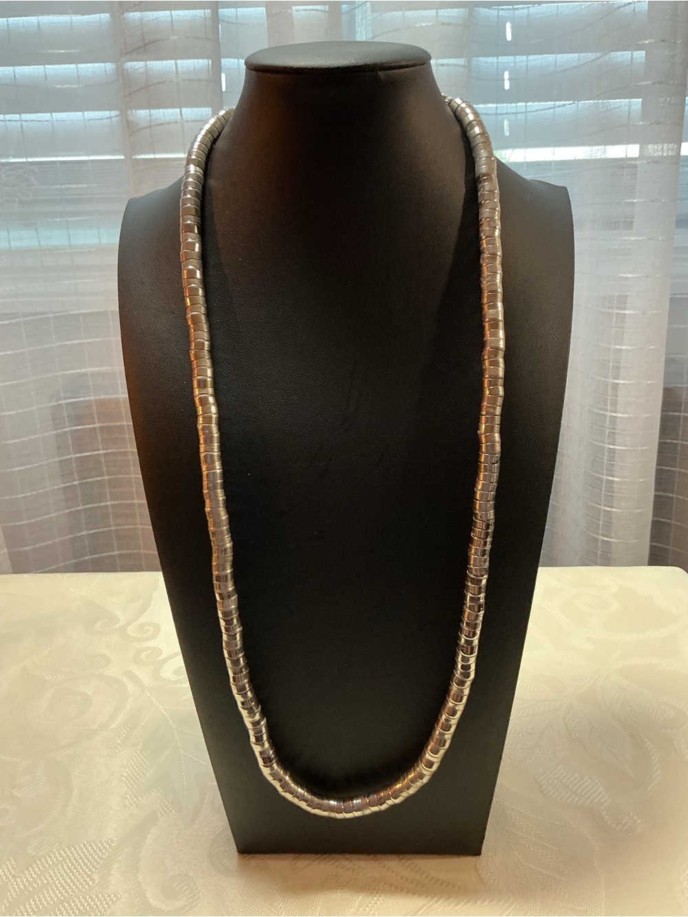 Brutalist Vintage 1970s Segmented Liquid Metal Block Chain Silver Tone Necklace